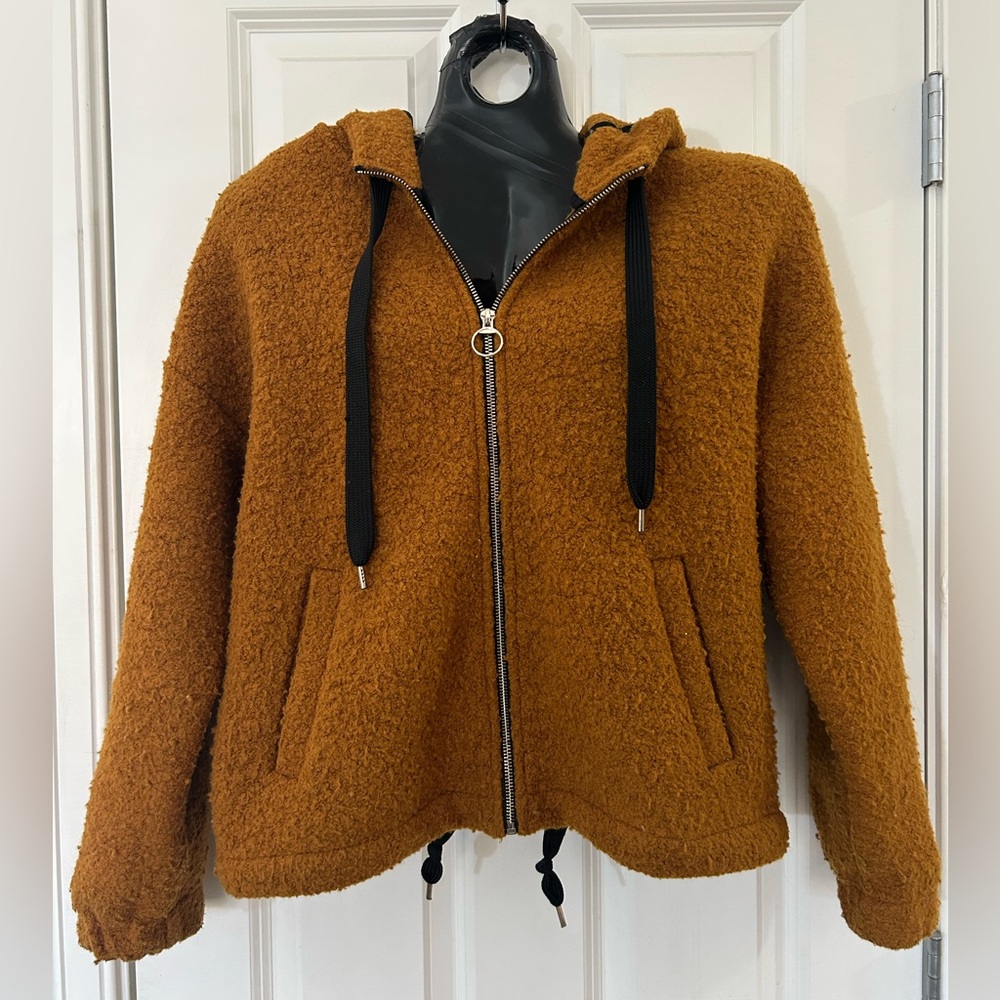 Forever 21 Camel Teddy Sherpa Zip-Up Hoodie Size S